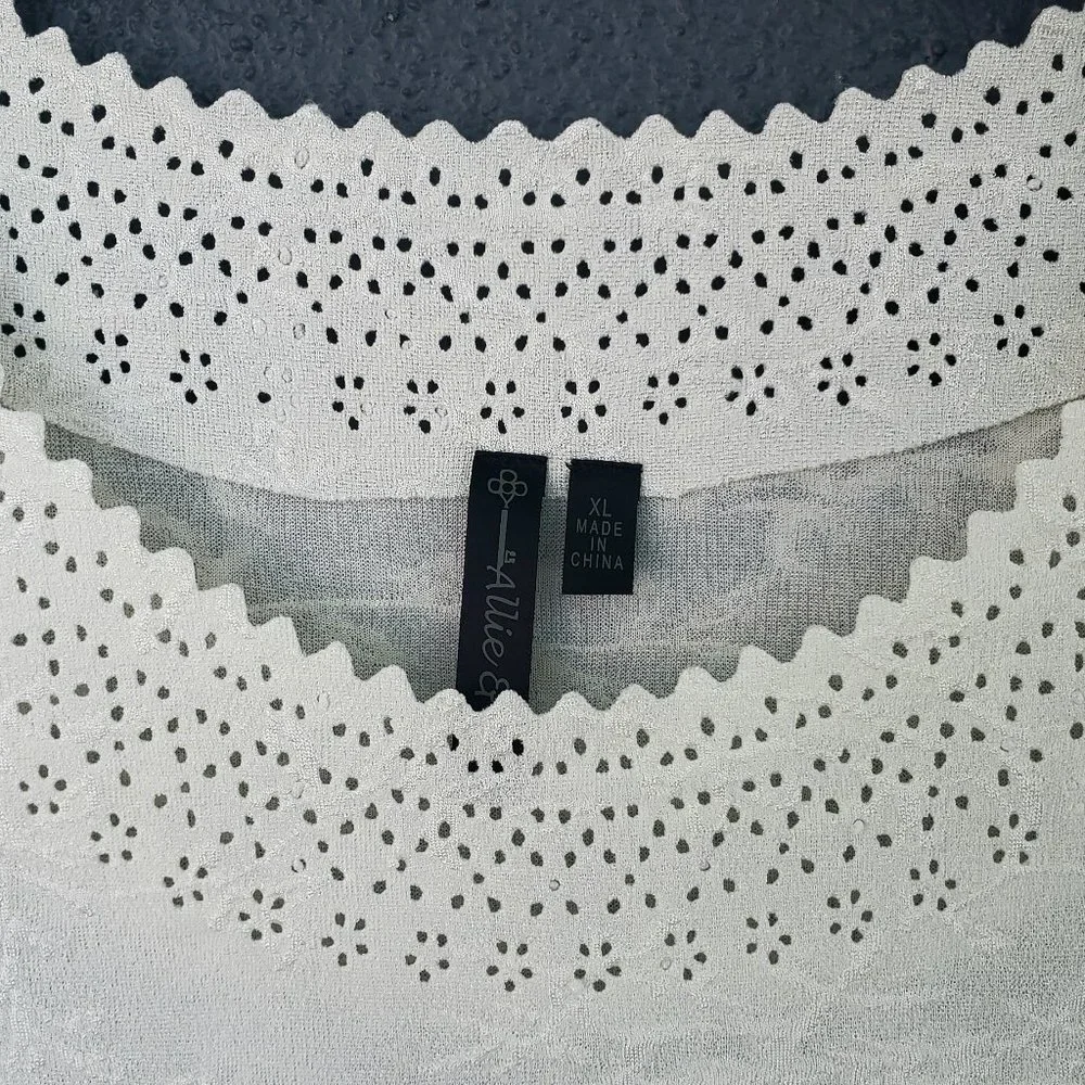 ALLIE & ROB WOMENS CROCHET FLOAL PATTERN IVORY/CREAM KNIT TOP SIZE XL - Picture 4 of 9